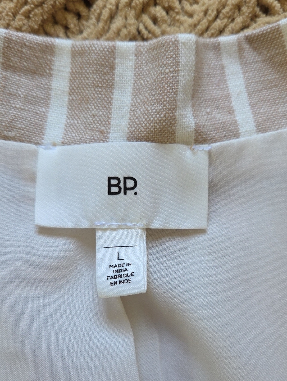 BP Nordstrom Tan & White Linen Blend Single Button Blazer - Size L - Picture 6 of 8